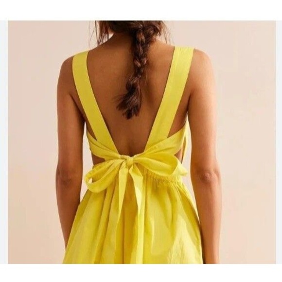Free People Free-est Meet Me In Maui Mini Dress Ruched Cotton Yellow L 283049 - Picture 2 of 8